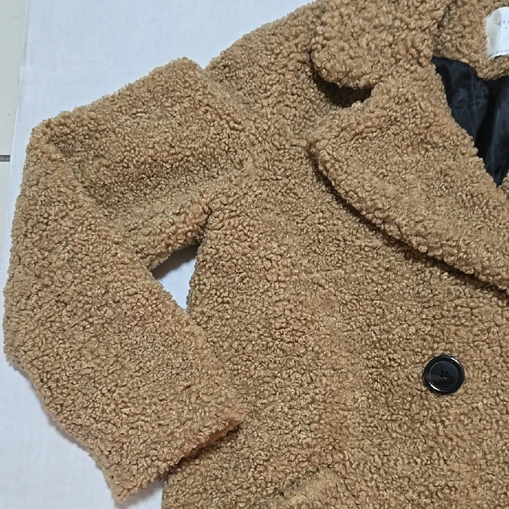Zara Women's Tan Double-Breasted Teddy Coat Size M-L - Picture 5 of 13